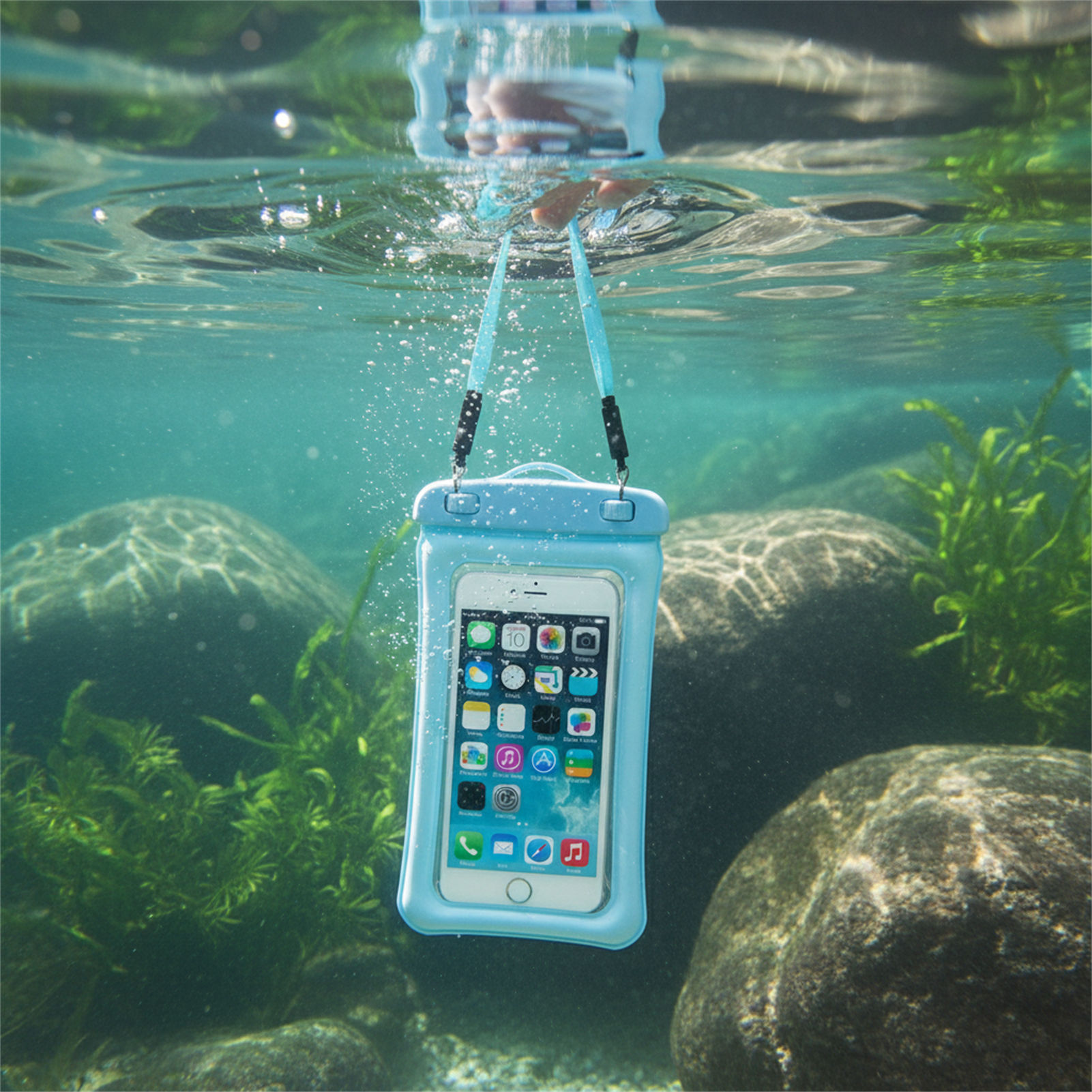 Women Bags Waterproof - Blau-Schwarze Wasserdichte Handytasche Transparente PVC-Touchscreen-Handyhalterung für