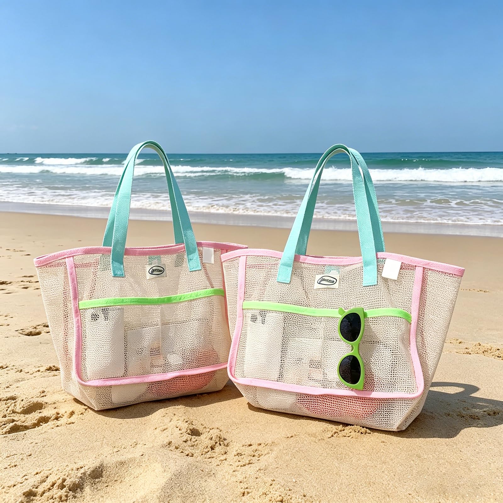 Women Bags Casual - Strandtaschen für Frauen Bunte Faltbare Netz-Sandtasche