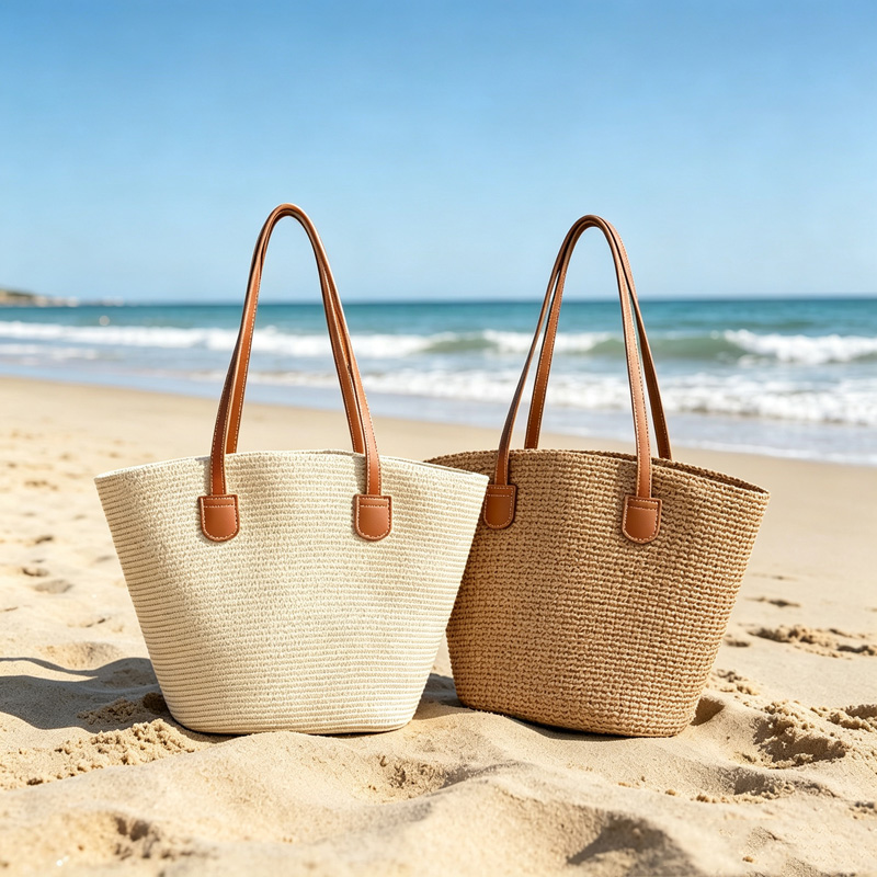 Women Bags Casual - CLAREGQI Damen-Tragetasche aus Stroh in Uni-Farbe,