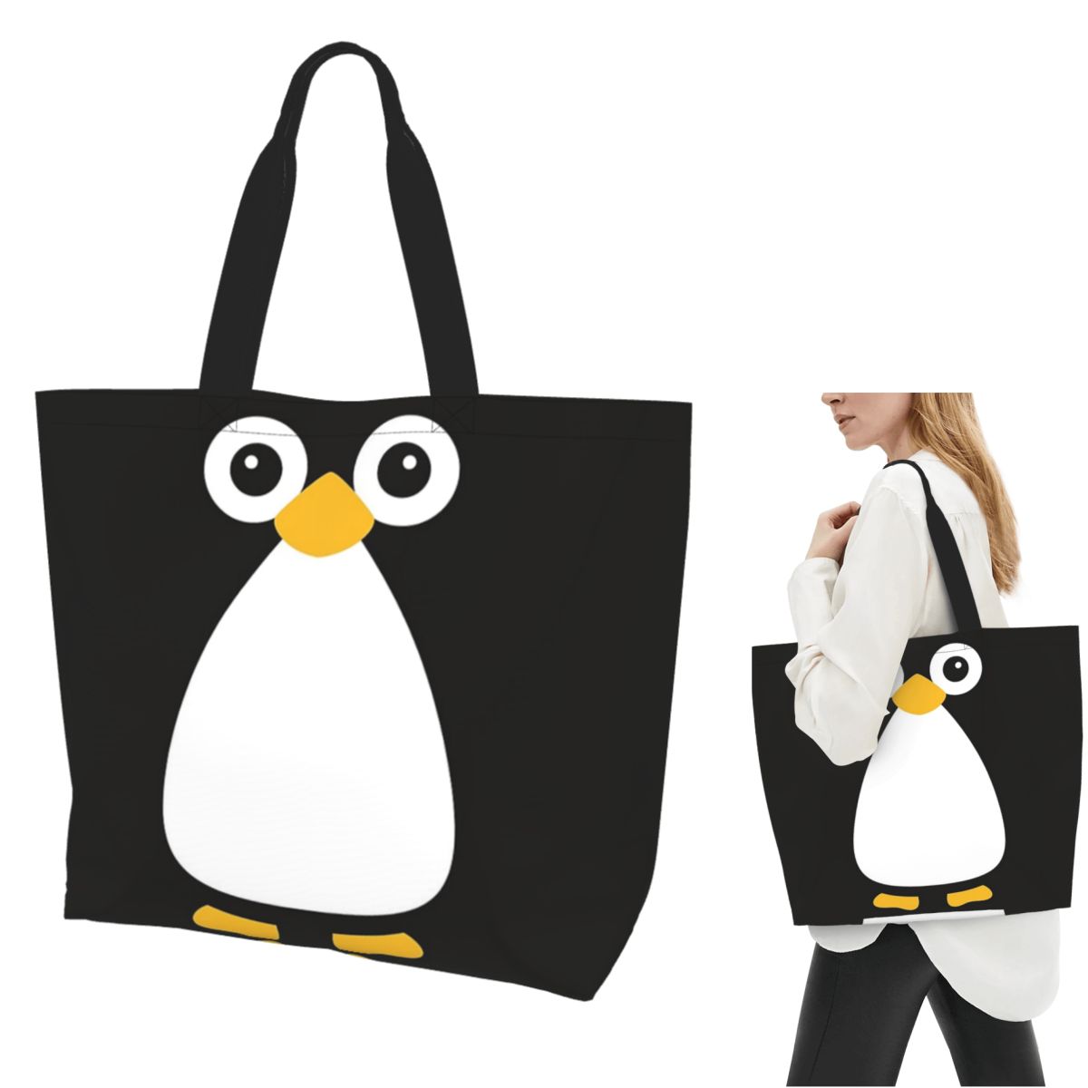 Women Bags Vector - Niedliche Vektor-Pinguin-Einkaufstasche, Segeltuch, große Kapazität, Umhängetaschen,